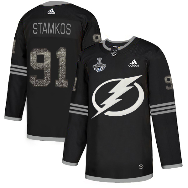 Men Adidas Tampa Bay Lightning #91 Steven Stamkos Black Authentic Classic 2020 Stanley Cup Champions Stitched NHL Jersey